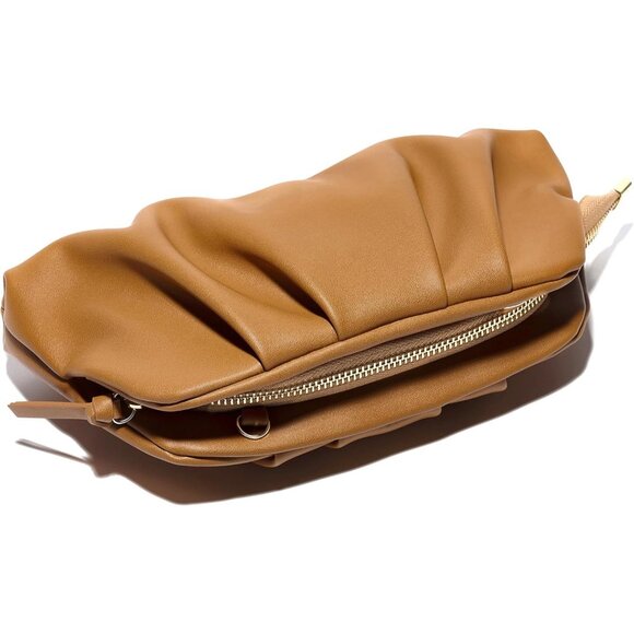 ⚡Women\'s Soft Pleated Vegan Leather Zipper Closure Evening Brown Clutch Bag